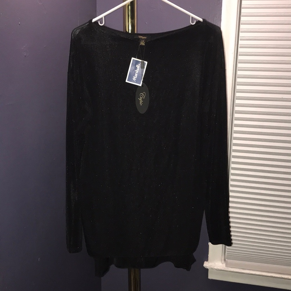 Long sleeve, sparkly black shirt